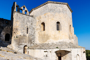 Exterior of the fortified Abbey of Montmajour in Arles, Provence, France, Europe