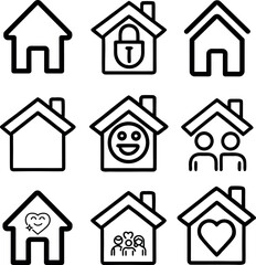 Obraz premium Home and Family Line Icon Set Vector Illustration