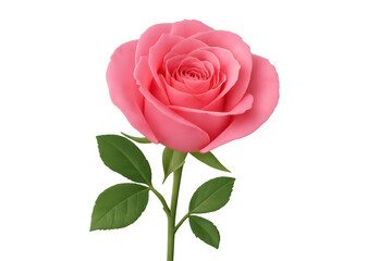 Fototapeta premium Pink rose flower with green leaves on transparent background