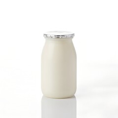 
Yogurt in a plastic transparent small bottle, isolated on white background