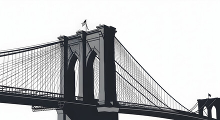 Bridge with Cables and Flag Minimalist Monochrome