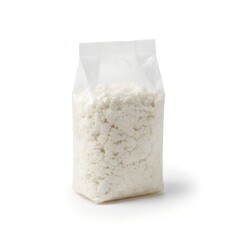 
granular curd cheese in white transparent paper packaging