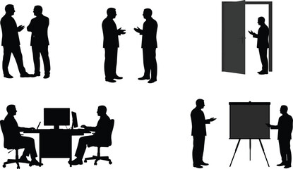 Business people silhouettes, teamwork collaboration, office meeting, corporate presentation, professional discussion, workplace communication, leadership training,