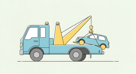 Naklejka premium Tow Truck Hauling Damaged Car Cartoon Illustration