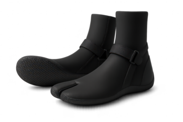 Sleek black split-toe tabi boots isolated on transparent background for water sports