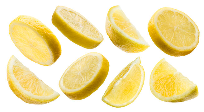 Lemon slices collection on transparent background, PNG image.