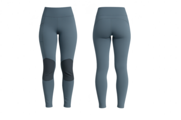 Blue-grey sports leggings with knee pads isolated on transparent background.