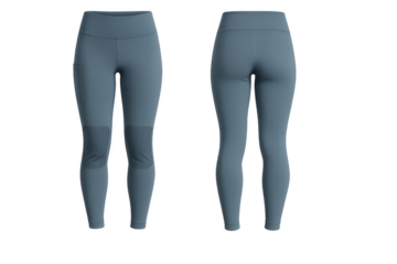 Blue-grey women's athletic leggings isolated on a transparent background
