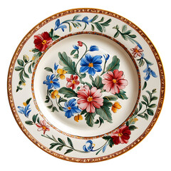 Elegant Hand-Painted Floral Plate on White Background