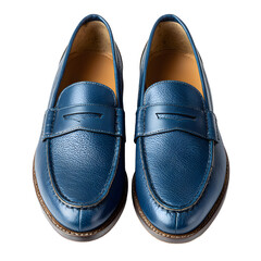Stylish Blue Leather Penny Loafers on White Background for Men's Fashion