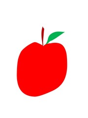 red apple isolated on white, simple drawing.
