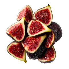 Fresh Pile of Sliced Black Figs - Top View Isolated on White Background
