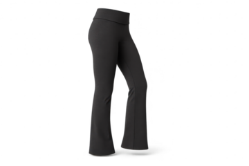 Stylish black flared yoga pants for women, isolated on transparent background