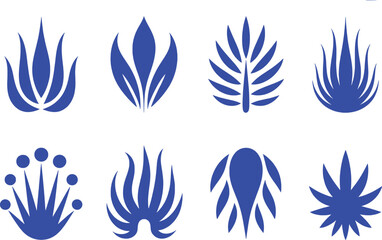 Collection of Blue Abstract Floral and Plant-like Vector Graphics