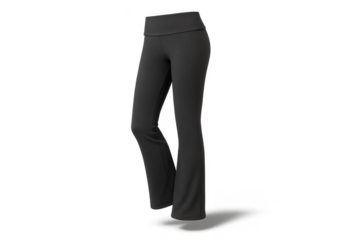 Stylish black flared yoga pants isolated on transparent background for comfort