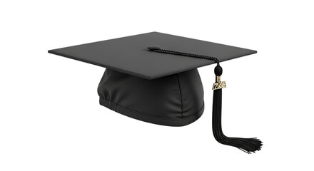 Black graduation cap with tassel isolated on transparent background