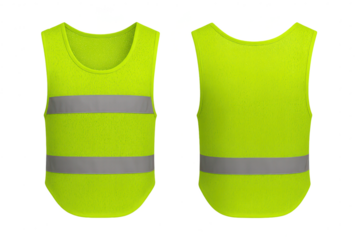 Fluorescent yellow reflective safety vest, front and back, isolated.