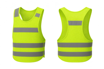 High visibility neon yellow safety vest isolated on transparent background, protective gear