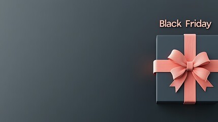 A stylish black gift box adorned with a bright red ribbon and bow sits against a dark backdrop, representing the excitement of Black Friday shopping and special offers