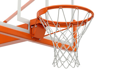 A basketball hoop with a net and rim isolated on a transparent background, representing sport and competition