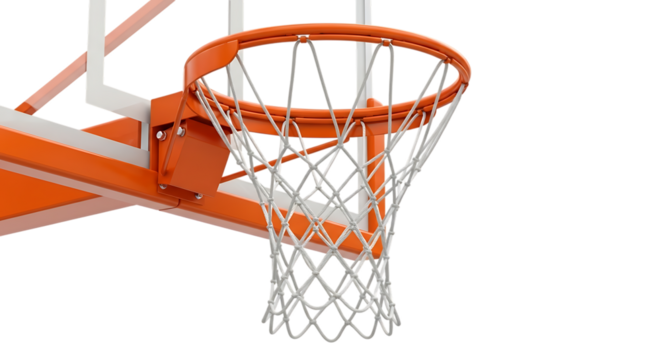 A basketball hoop with a net and rim isolated on a transparent background, representing sport and competition