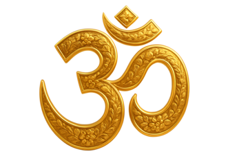 Golden om symbol with floral pattern isolated on transparent background