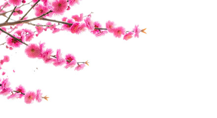 Naklejka premium Delicate pink plum blossoms on a branch, isolated on transparent background, symbolizing spring and new beginnings