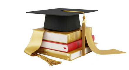 Graduation cap on books isolated on transparent background represents education
