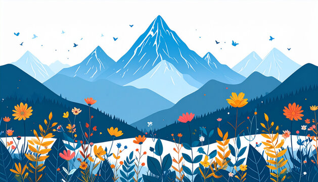 Layered Mountain Flora Landscape