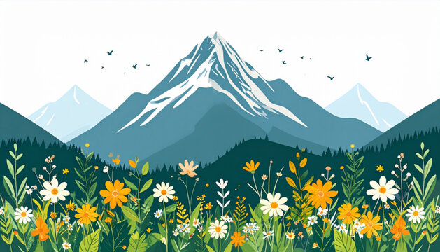 Layered Mountain Flora Landscape
