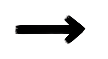 Black arrow painted with a brush, pointing to the right, isolated on transparent background