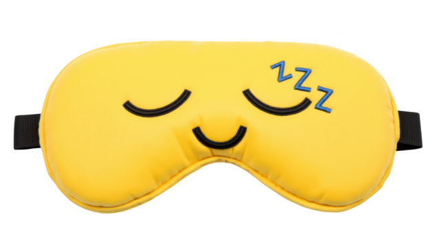 Soft sleep mask with cheerful design, featuring smiling face and zzz symbols, perfect for relaxation and restful sleep - Powered by Adobe