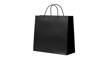 blank black shopping bag template isolated on transparent white background