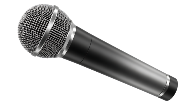 A professional black microphone isolated on transparent background
