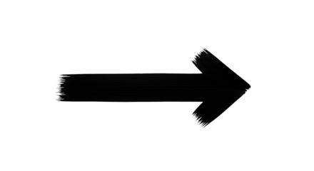 Black brush stroke arrow pointing to the right, isolated on transparent background