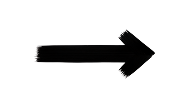 Black brush stroke arrow pointing to the right, isolated on transparent background
