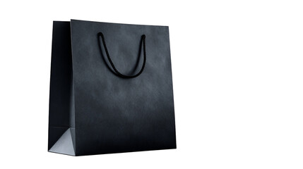blank black shopping bag template isolated on transparent white background