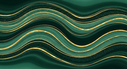Abstract emerald waves with golden accents