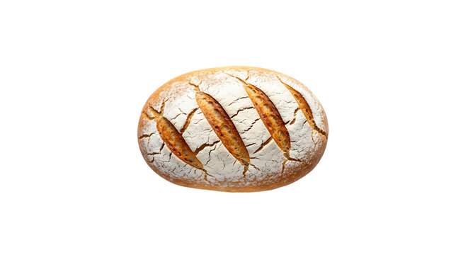 Fresh baked sourdough bread loaf artisan bakery food photography delicious crusty bread isolated on black transparent background