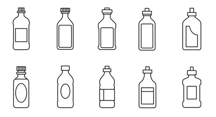 Collection of various outline bottle shapes for diverse liquid containers