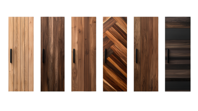 Wooden doors with various patterns on transparent background