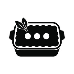 Vector silhouette of a dish with herbs and food inside.