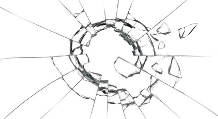 Cracked glass with a circular pattern isolated on transparent background, shattered effect