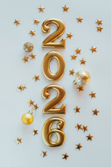 Metal numbers 2026 on a white table. Happy New Year 2026 is coming concept.