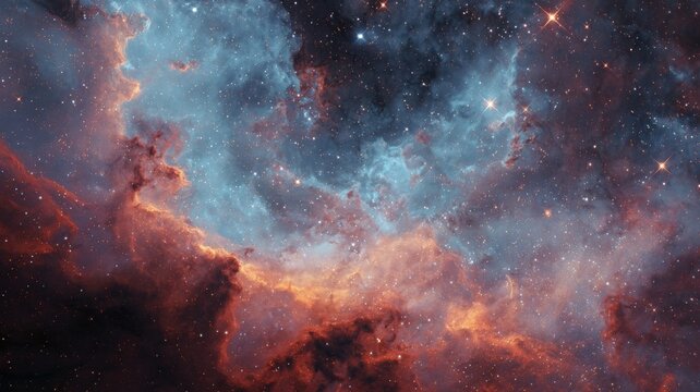 Vibrant starry nebula in deep space with colorful cosmic clouds and twinkling stars against a dark galactic background