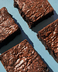 Fudgy Chocolate Brownies on Colorful Background &ndash; Sweet Dessert Food Photography