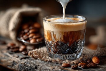 Milk is poured into the coffee.. Generative AI