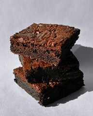 Fudgy Chocolate Brownies on Colorful Background &ndash; Sweet Dessert Food Photography