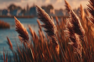 Yellow grass in the wind. Generative AI
