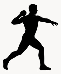 Black and white illustration of an athlete's silhouette competing in a shot on a white isolated background. Vector graphics. EPS.